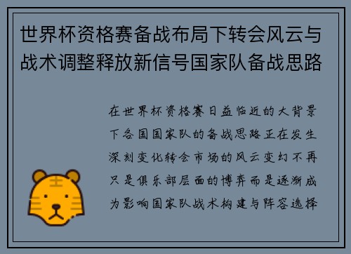世界杯资格赛备战布局下转会风云与战术调整释放新信号国家队备战思路